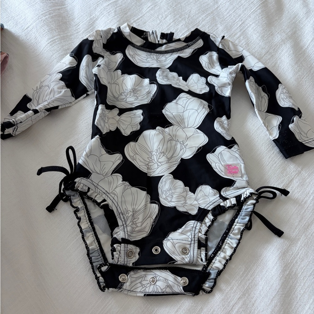 Ruffle Butts Black and White Floral Swim